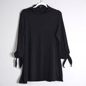 Robert Kitchen Tie Sleeve Mock Neck Tunic Top Side Slit Black Witchy Goth M